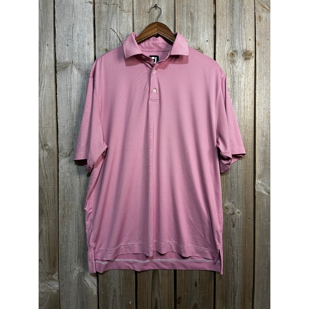 FootJoy Mens ProDry Golf Polo Shirt Pink Micro Stripe Short Sleeve Large 1008861